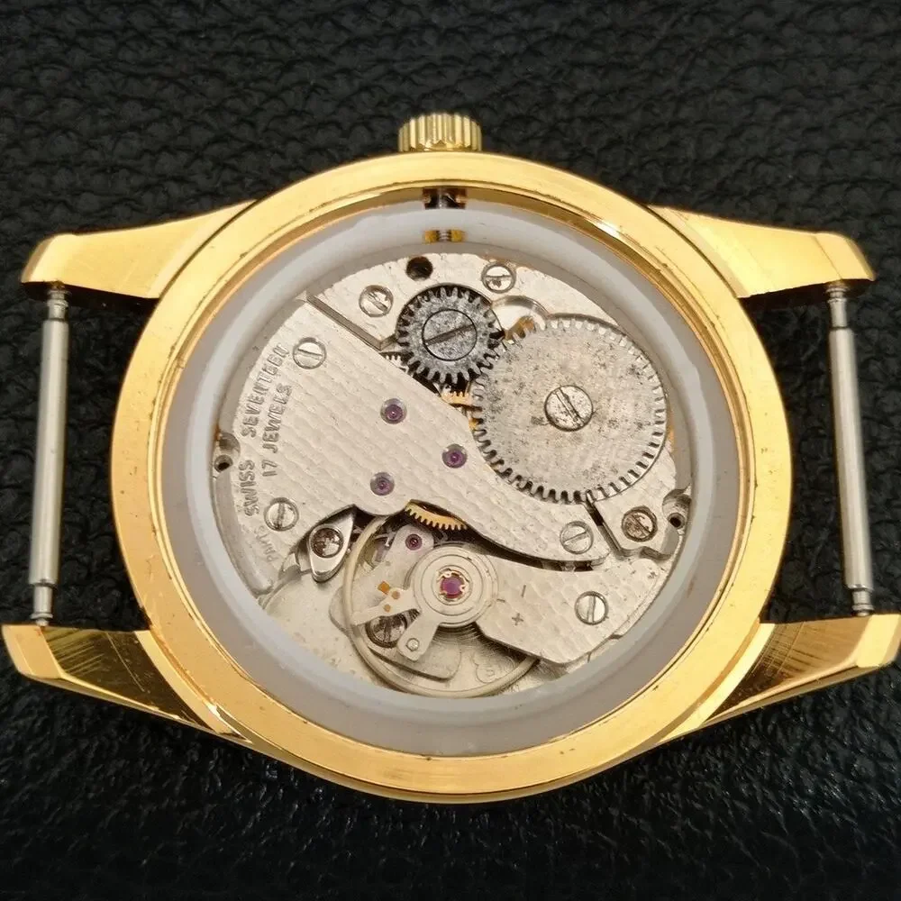 Vintage 1991 Roamer Manual Mens Gold Watch W/Nato Strap & Black accents